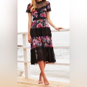 Tadashi Shoji Black Floral Midi Skirt